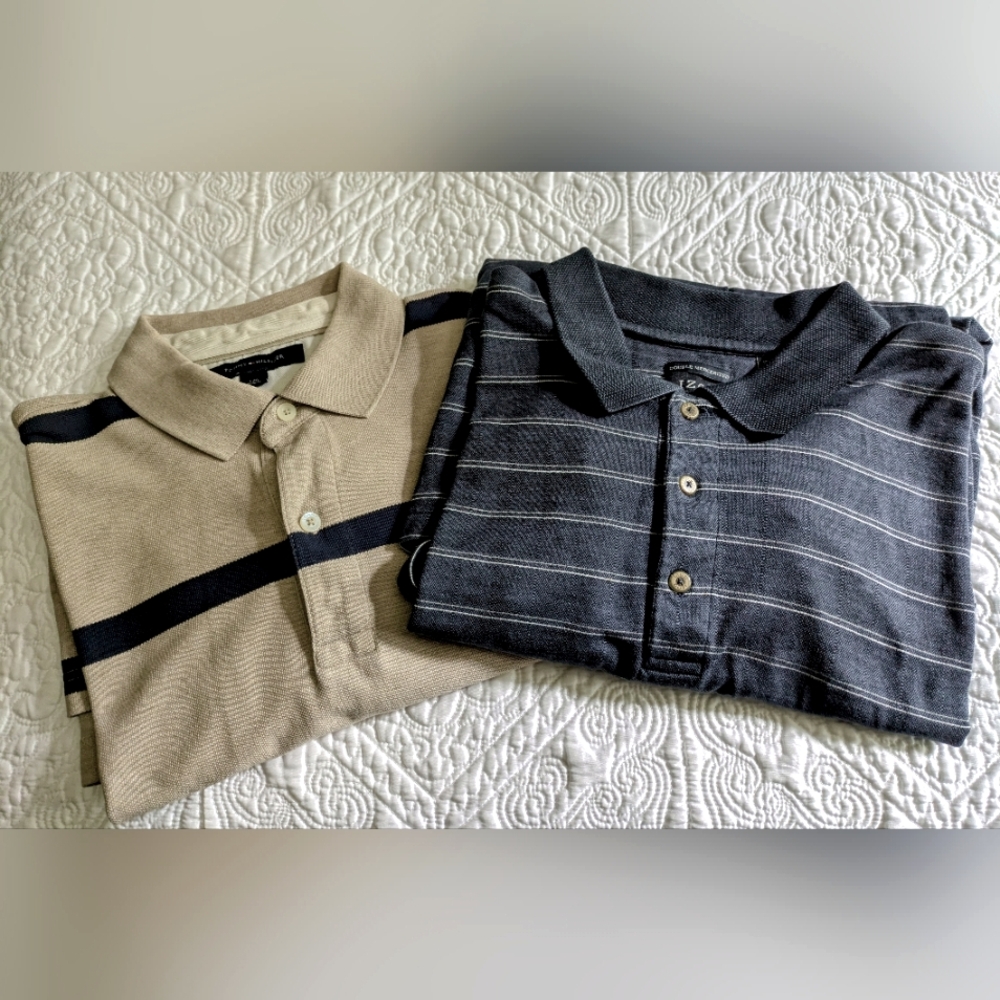 Tommy Hilfiger Izod Beige & Navy Polo Shirt Set - Size Large
